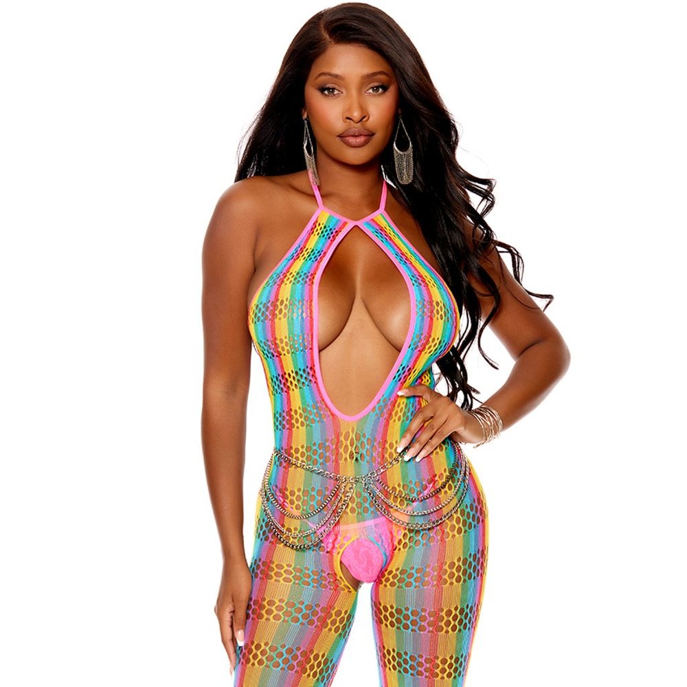 Rainbow Striped Footless Bodystocking